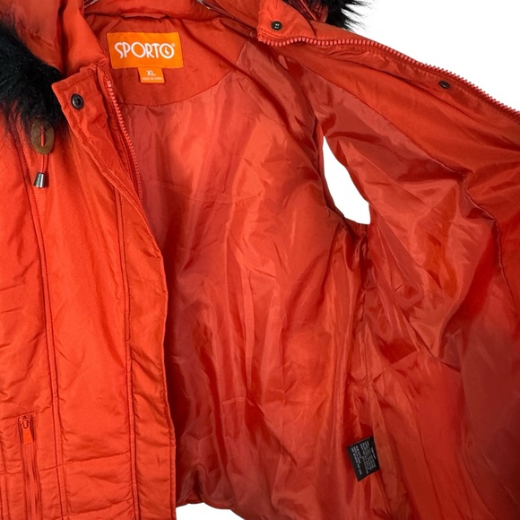 NEW Sporto Orange Rust XL Longline Quilted Jacket Vest Faux Fur Trimmed Hood - Picture 10 of 14